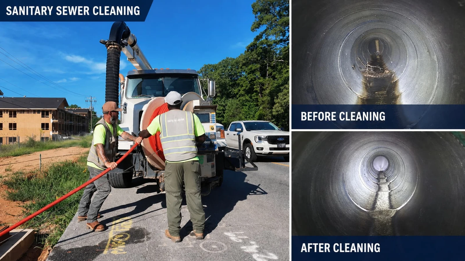 CLL field technicians preparing Crawler camera equipment for CCTV pipe inspection at a job site in Charlotte, NC